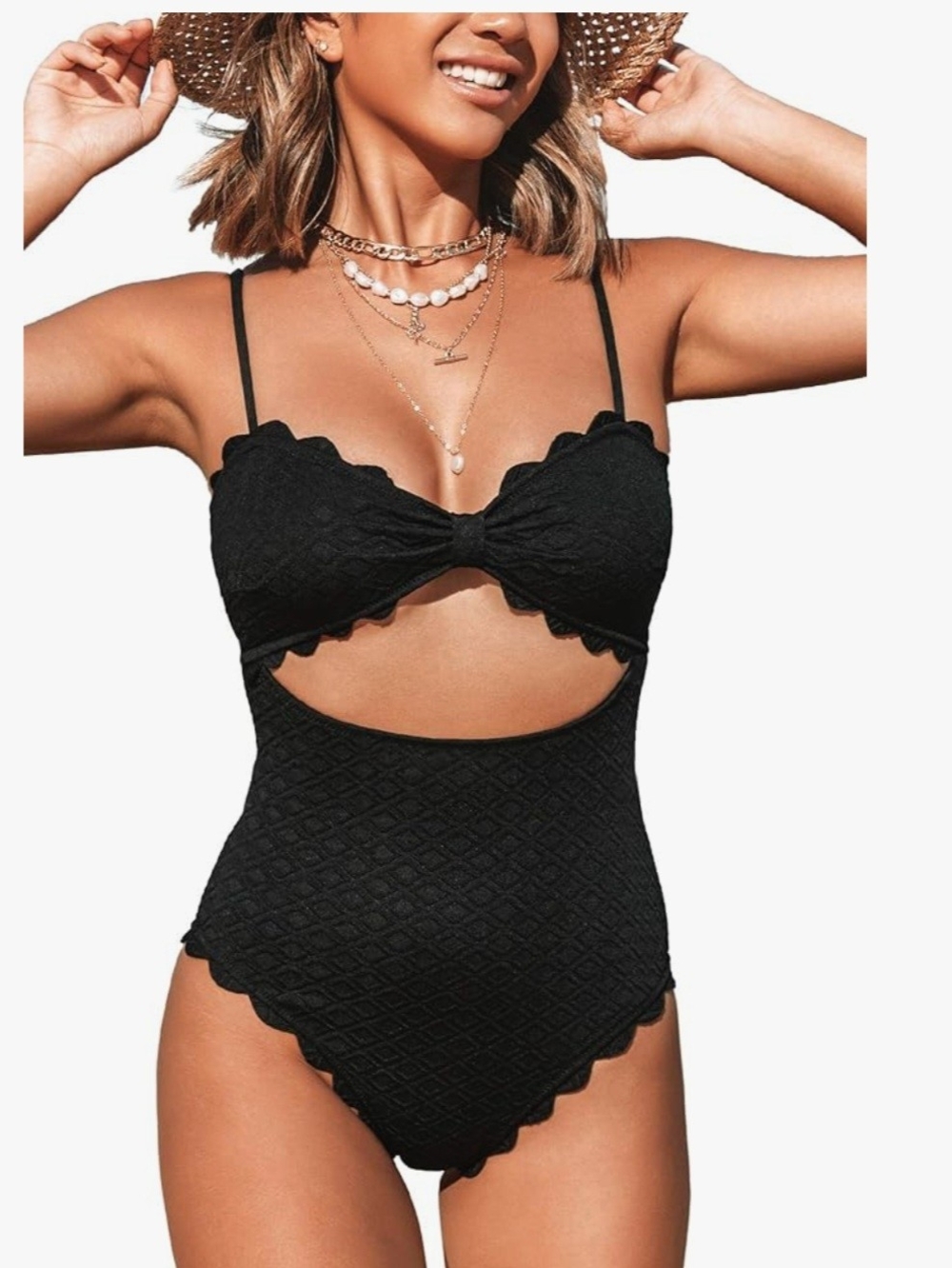 Cupshe Black Scalloped Cutout One-Piece Swimsuit